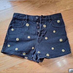 pac sun high rise jean shorts, embroidered floral